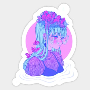 Overgrown Cemetery Drawtober Anime Girl Sticker